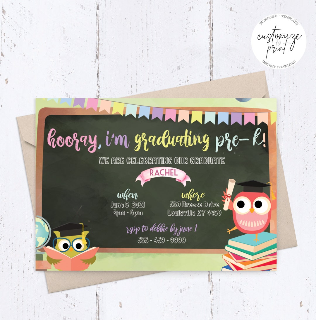 Pre-k Graduation Invitation Editable Template Printable &amp; - Etsy