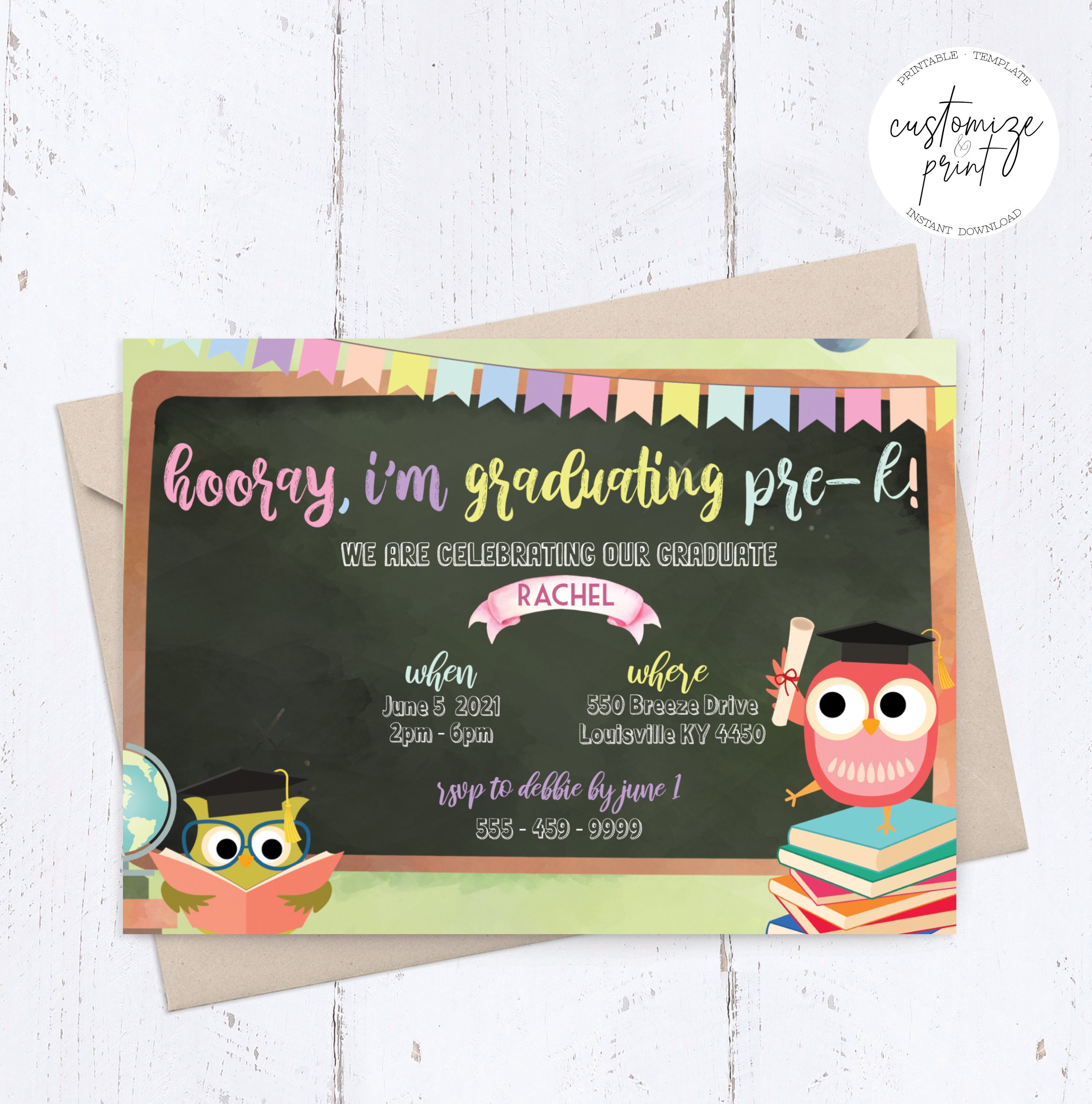 PreK Graduation Invitation Editable Template Printable & Etsy