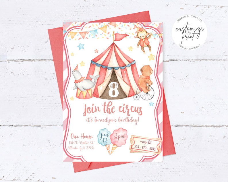 Circus Birthday Party Invitation Printable Template Instant - Etsy