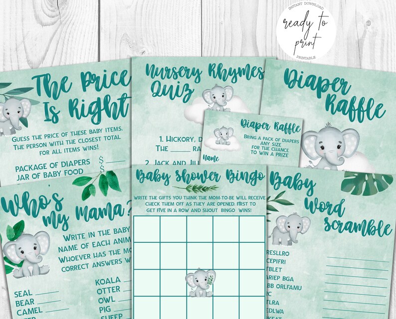 Elephant Baby Shower Printable Games Bundle Instant Download - Etsy New ...