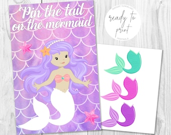 Pin the Tail on the Mermaid Birthday Party Game Printable, Instant Download