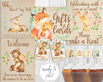 Woodland Animals Baby Shower Printable Decor Bundle, Instant Download