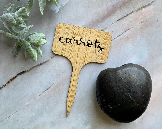 Custom Garden Markers — Hand Lettered Herb Garden Labels — Bamboo Plant Marker and Cheese Marker (Singles)