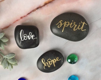 Spirit Garden Rocks - Inspirational Sayings - Personalized Hand Lettered Garden Rocks, Family Name Markers, and Motivational Message Stones