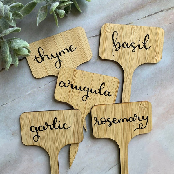 Herb Markers — Custom Garden Stakes — Hand Lettered Bamboo Plant Labels and Cheese Markers