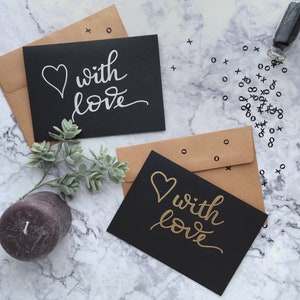 Handbeschriftete Karte - With Love Card in Gold oder Silber - Thinking of You With Love Greeting Card