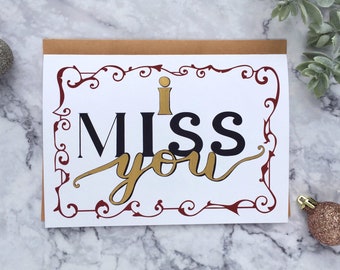 I Miss You Hand Lettered Card - Gold and Charcoal Love Card - Sentimental Cards and Greeting Cards