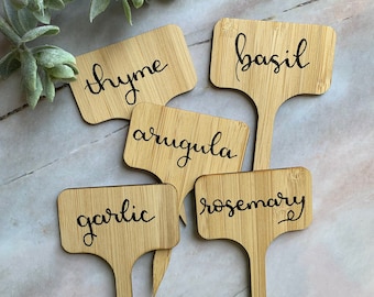 Herb Markers — Custom Garden Stakes — Hand Lettered Bamboo Plant Labels and Cheese Markers