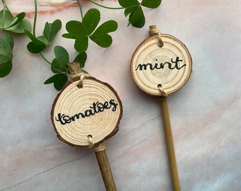 Hand Lettered Wood Herb Labels — Custom Garden Markers and Plant Markers — Fairy Garden Plant Stakes