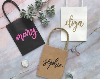 Custom Wedding Guest Gift Bags - Small Personalized Wedding Goodie Bags - Hand Lettered Personal Gift Bag - Bridesmaid Party Bag