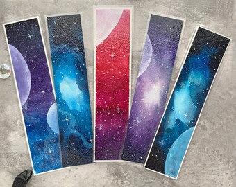 Hand Painted Bookmarks — Watercolor Galaxy, Sky, and Sea — Book and Art Lover Gift