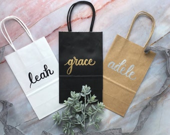 Custom Wedding Guest Gift Bags - Medium Personalized Wedding Goodie Bags - Hand Lettered Personal Gift Bag - Bachelorette Goodie Bags