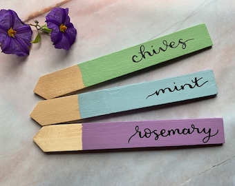 Herb Markers Set — Custom Garden Labels and Seating Place Card Markers in Summer Colors