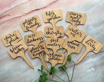 Funny Plant Markers — Custom Plant Puns Set — Punny Garden Markers — Welcome to My Garden, Aloe Darkness, Crazy Plant Lady, and More