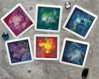 Watercolor Galaxy Sticker Set — Glossy Vinyl Aesthetic Stickers Galaxy Pack