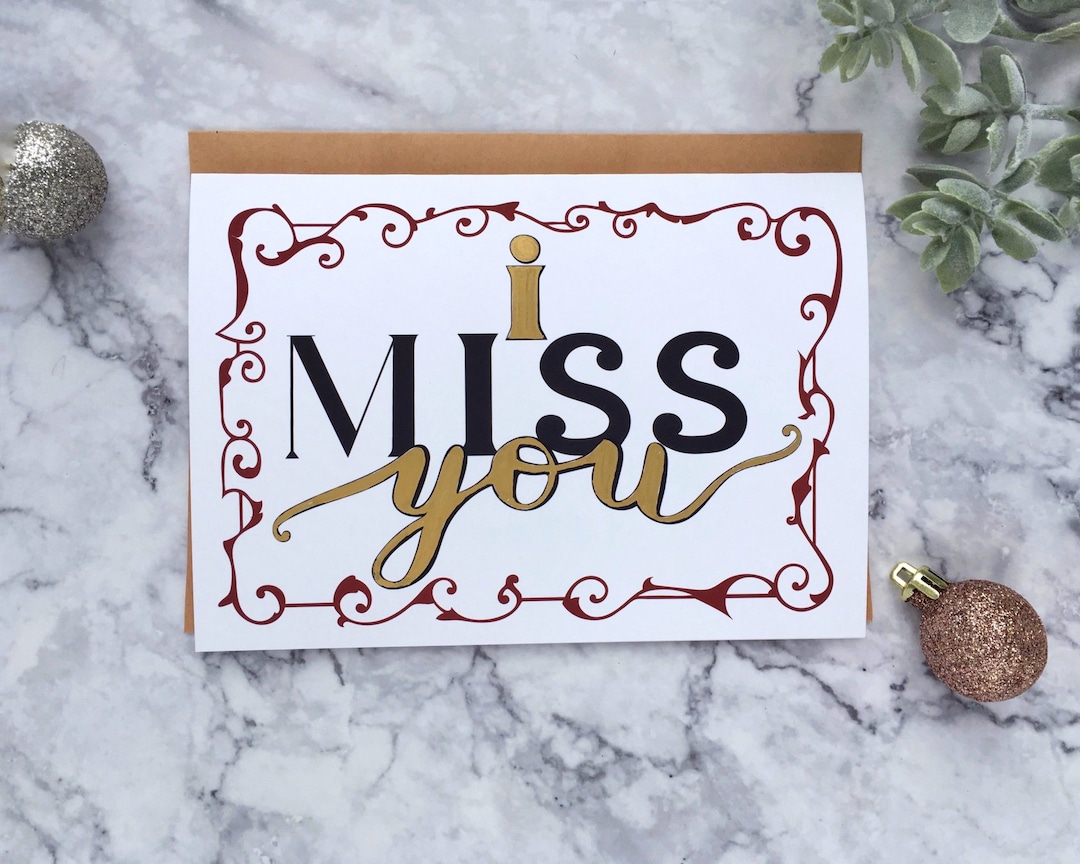 I Miss You Hand Lettered Card - Gold and Charcoal Love Card ...