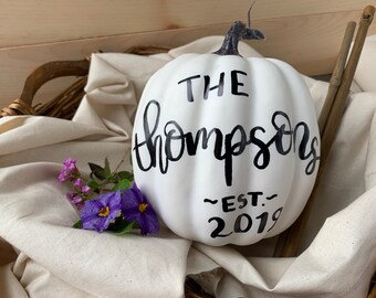 Hand Lettered Family Name Pumpkins for Fall and Thanksgiving Decor