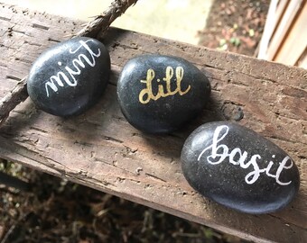 Custom Herb Garden Rocks - Hand Lettered Herb Label Rocks - Plant and Herb Markers - Spirit Rocks and Personalized Rock Escort Markers