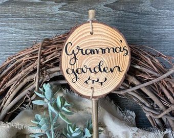 Hand Lettered Garden Signs for Grandma — Gramma's Garden or Grandma's Garden Wood Slice and Bamboo Signs in Three Sizes