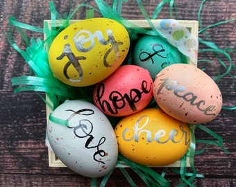 Hand Lettered Easter Eggs - Customized Eggs for Easter Basket - Personalized Easter Egg Place Cards - Easter Decor and Farmhouse Eggs