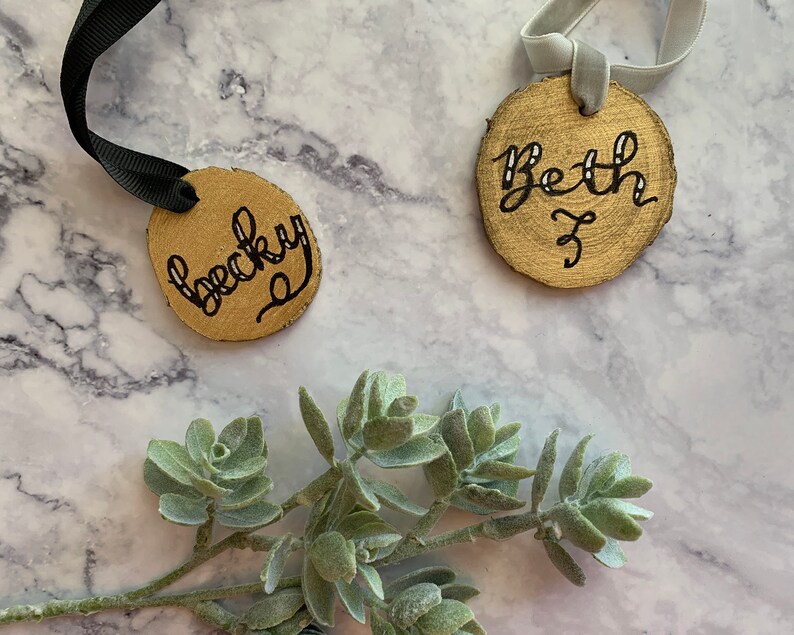 Hand Lettered Wood Name Tags — Personalized Name Ornaments for Wall or ...