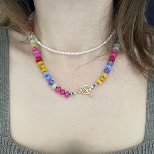 Rainbow necklace  | Candy necklace | Hand knotted bead necklace | Rondelle Rainbow Necklace | 17” Long