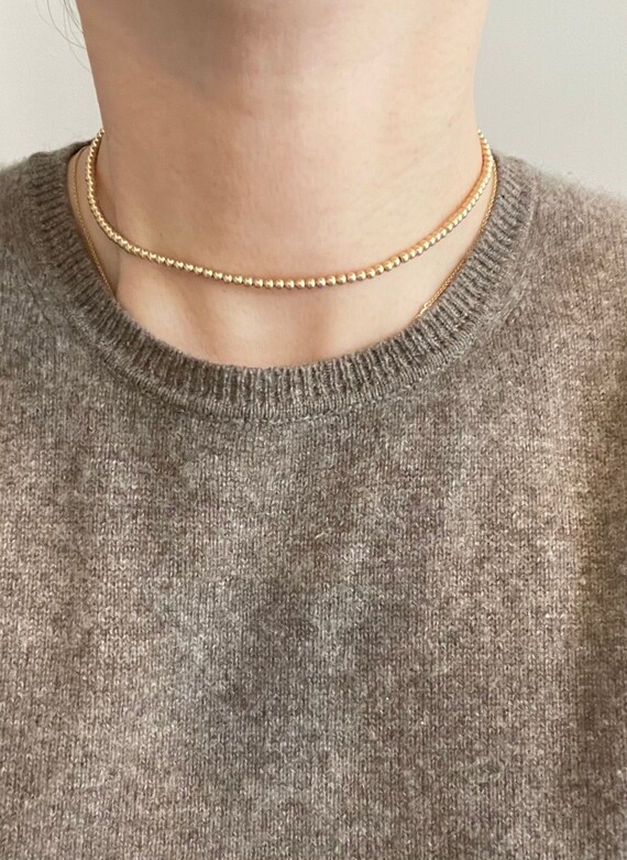 Gold Beaded Necklace 1 3mm or 4mm Gold 