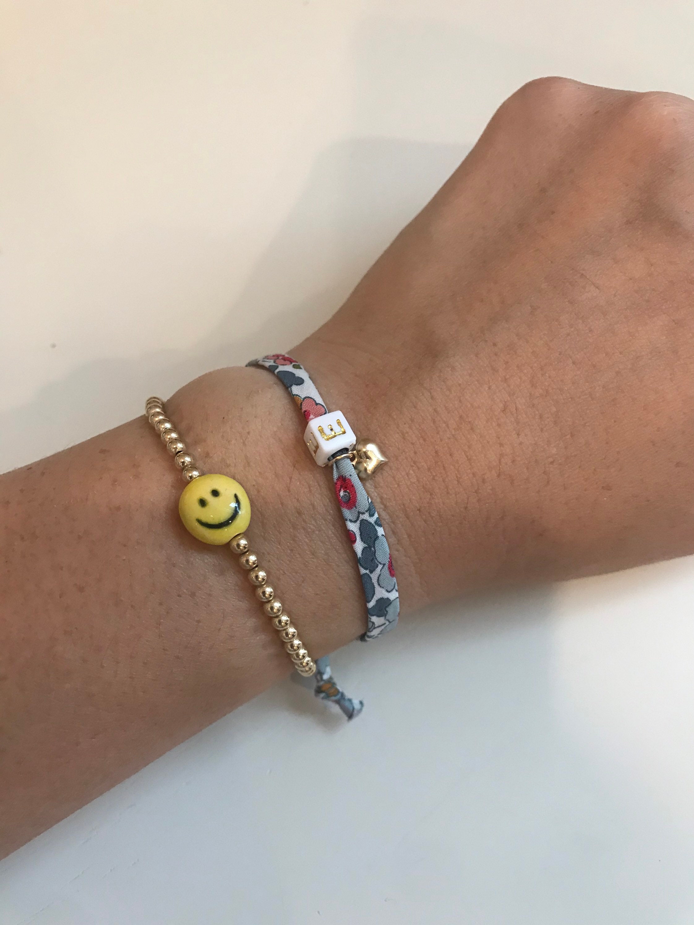 Smiley face Bracelet 1 3mm gold bead bracelet with a Etsy