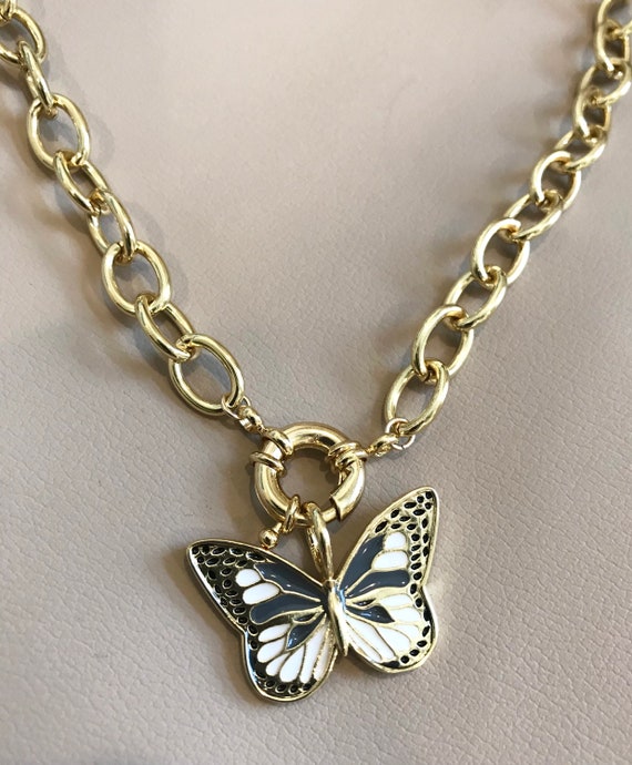 Butterfly Charm Necklace Sailors Clasp 