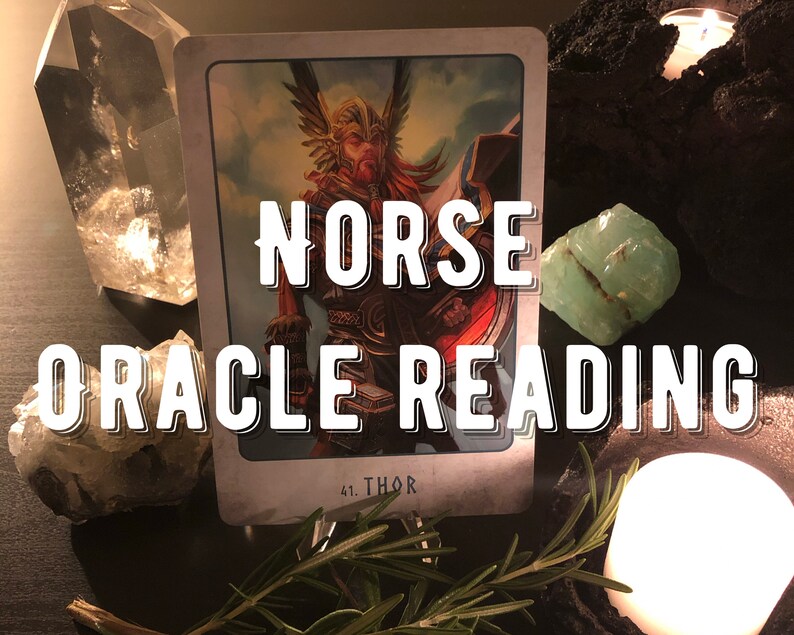Peut inclure: Une carte de lecture de l'oracle nordique avec une repr&eacute;sentation de Thor, le dieu du tonnerre, tenant un marteau. La carte est num&eacute;rot&eacute;e 41 et porte le texte "NORSE ORACLE READING".