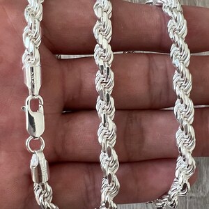 6mm 925 Rope Sterling Silver Solid Chain Necklace Diamond Cut High Polish for Men and Woman Unisex in Womens Italian 18