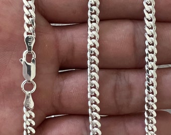 4mm 925 Solid Miami Cuban Sterling Silver Chain Real Heavy Collier Homme Femme Unisexe 7" 7.5" 8" 18" 20" 22" 24" 26" 30" Italien