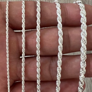 925 Rope Sterling Silver Solid Chain Necklace Diamond Cut High Polish for Men and Woman Unisex in 1.5mm 2mm 2.5mm 3mm 4mm