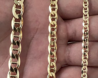 Mariner 14K oro Vermeil sobre sólido 925 collar de cadena de plata esterlina corte de diamante pulido alto hombres mujer Unisex 4mm 6mm 8mm 9mm 10mm 12mm