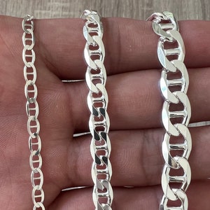 925 Mariner Sterling Silver Solid Chain Necklace Diamond Cut High Polish for Men and Woman Unisex in 4mm 6mm 8mm Italian