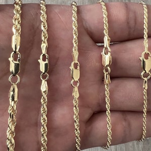 1.5mm 4mm Rope 14K Gold Vermeil Over Solid 925 Sterling Silver Chain Necklace Diamond Cut Men Women 1.5mm 2mm 2.5mm 3mm 4mm image 1