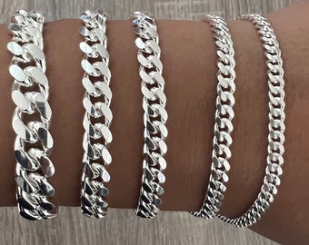 925 Massiv Miami Cuban Sterling Silber Armband Echte Schwere Panzerkette Herren Damen Unisex 2.5mm 4mm 5mm 6mm 8mm 10mm italienische Kette