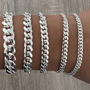 925 Solid Miami Cuban Sterling Silver Bracelet Real Heavy Curb Necklace Men's Women's Unisex 2.5mm 4mm 5mm 6mm 8mm 10mm Italian chain