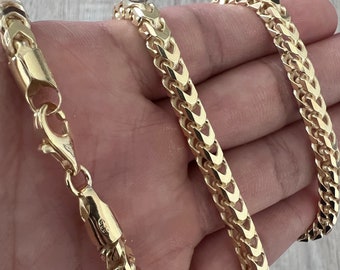 5mm Franco 14K Gold Vermeil Over Solid  925 Sterling Silver Chain Necklace Bracelet Diamond Cut Polish Men Woman Unisex 2.5mm 3mm 4mm 5mm