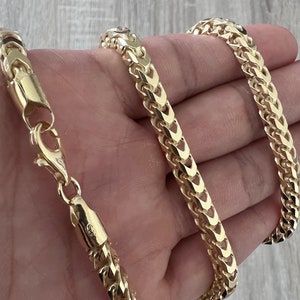 5mm Franco 14K Gold Vermeil Over Solid  925 Sterling Silver Chain Necklace Bracelet Diamond Cut Polish Men Woman Unisex 2.5mm 3mm 4mm 5mm