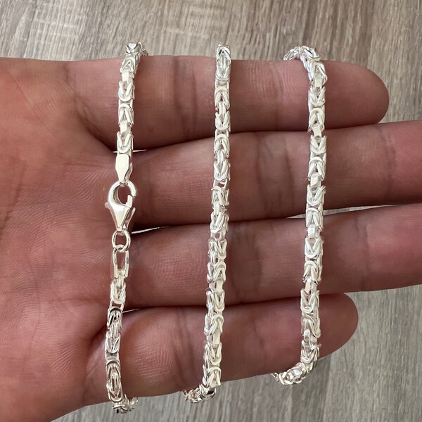 2.5mm 925 Byzantine Sterling Silver Solid Chain Necklace Diamond Cut High Polish for Men and Woman Unisex 18" 20" 22" 24" 26" 30" Italian