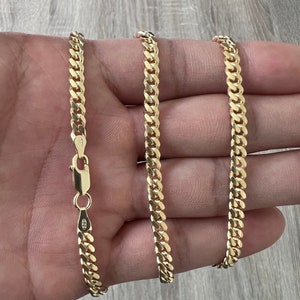 4mm Miami Cuban 14K Gold Vermeil Over Solid 925 Sterling Silver Chain Real Heavy Curb Necklace Men's Women's Unisex Minimalist Italian