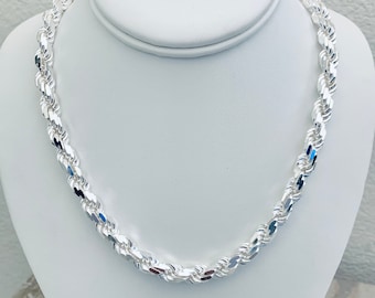 8mm SOLID 925 Rope Sterling Silver Chain Diamond Cut Heavy 18" 20" 22" 24" 26" 30" 6mm 7mm 9mm Necklace Polished Anti Tarnish Non tarnish