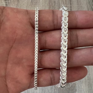 925 Franco Sterling Silver Solid Chain Necklace Bracelet Diamond Cut High Polish for Men and Woman Unisex in 2.5mm 3mm 4mm 5mm Italian