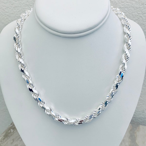 8mm SOLID 925 Rope Sterling Silver Chain Diamond Cut Heavy 18" 20" 22" 24" 26" 30" 6mm 7mm 9mm Necklace Polished Anti Tarnish Non tarnish