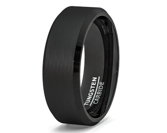 Tungsten Engraved Ring, Brushed  Black Tungsten Custom, Durable Tungsten Engagement Wedding Band, Tungsten Promise Gift Anniversary Spouse