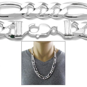 Collier Chaîne Figaro en argent sterling 16mm (calibre 400). Disponible en 2 longueurs Solid 925 Chain Precious Gift