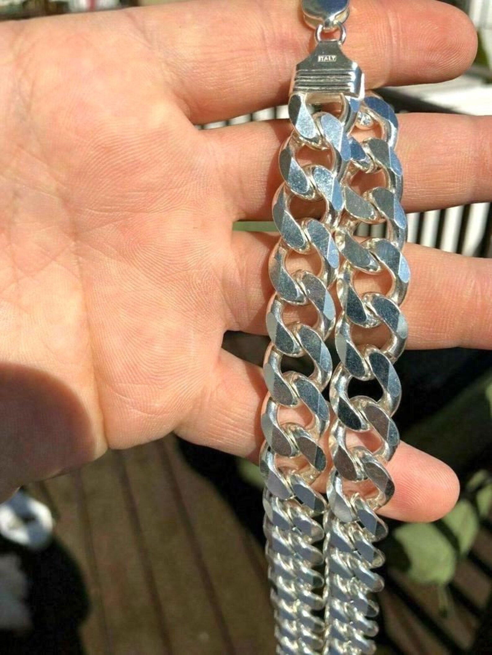 Silverly Men's Extra Chunky 14mm Sterling Silver Curb Chain Bracelet - 22cm Length, Box Clasp (95.5g) - View #11