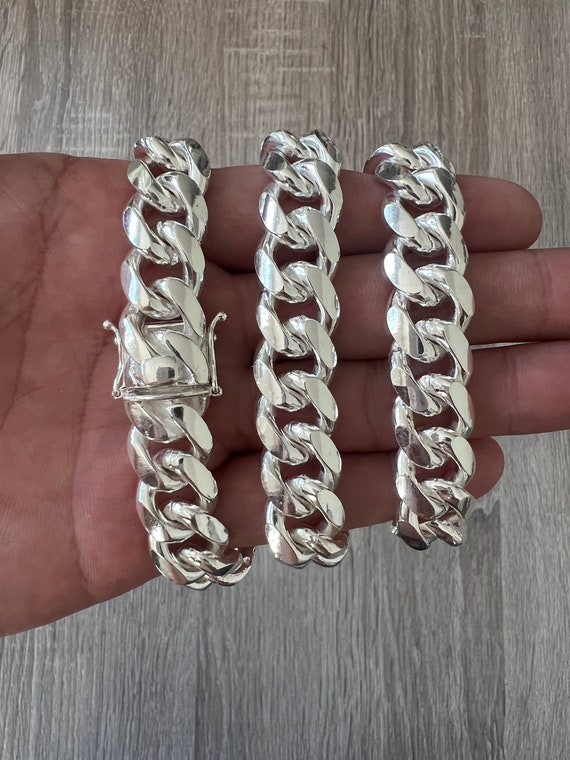 Real Italy 925 Sterling Silver Flat Cuban Link Chain Bracelet Mens &  Women 5MM