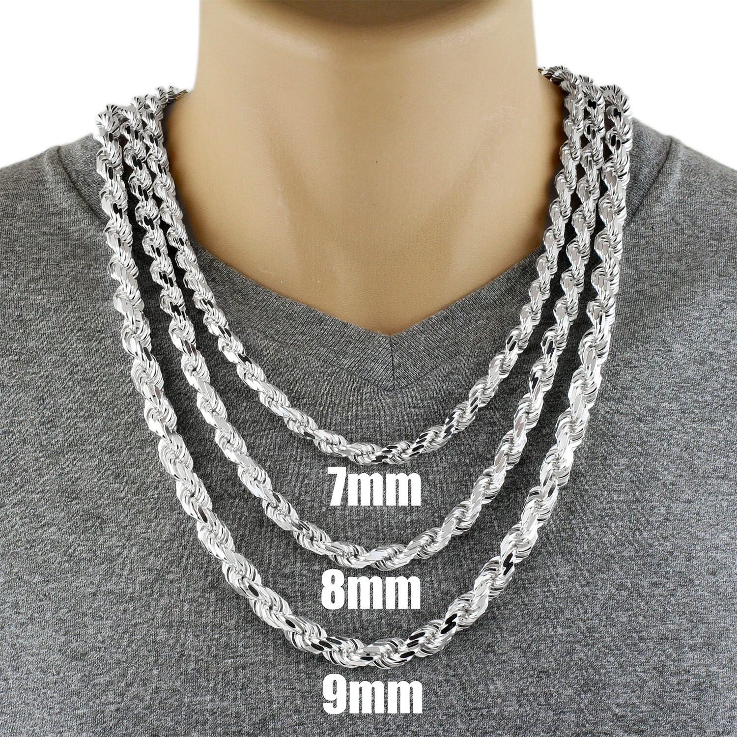 Real Solid 925 Sterling Silver 11mm Thick Men's Rope Chain Necklace Heavy  Kilo